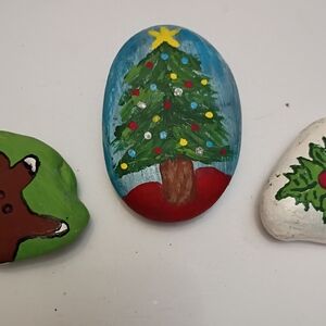Hand-Painted Christmas Tree, Gingerbread Man, And Holly Berry